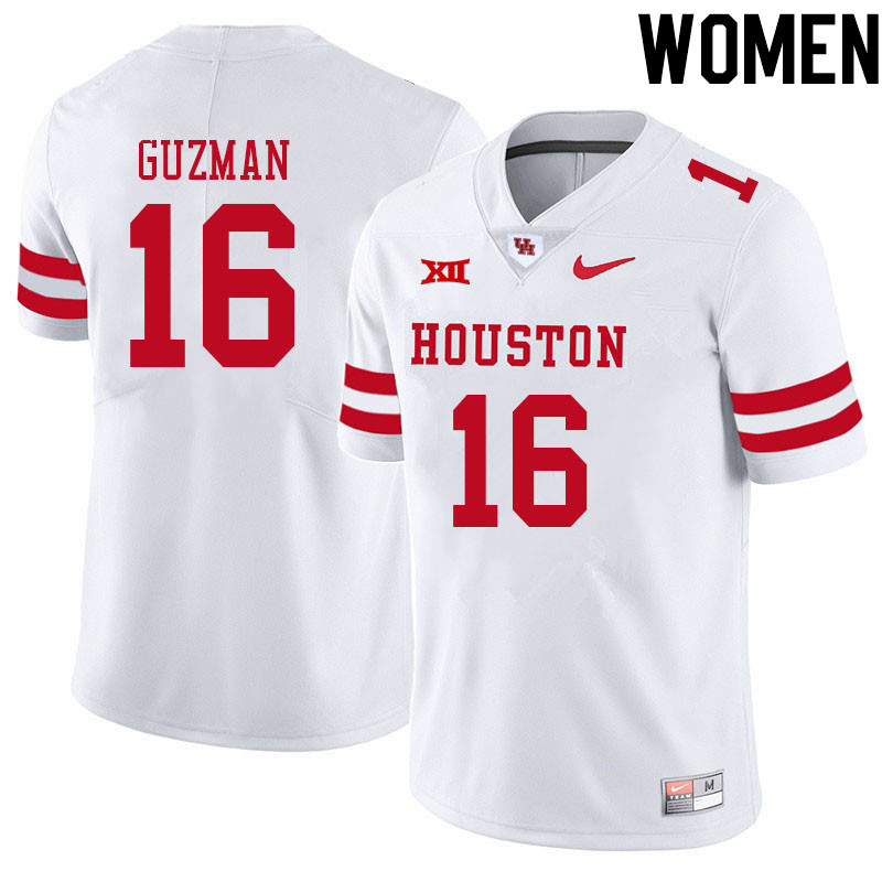 Women #16 Noah Guzman Houston Cougars College Big 12 Conference Football Jerseys Sale-White - Click Image to Close